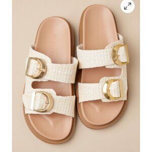 Billini Tayo Raffia Buckle Slide Sandals Natural Size 10 New Without Box
